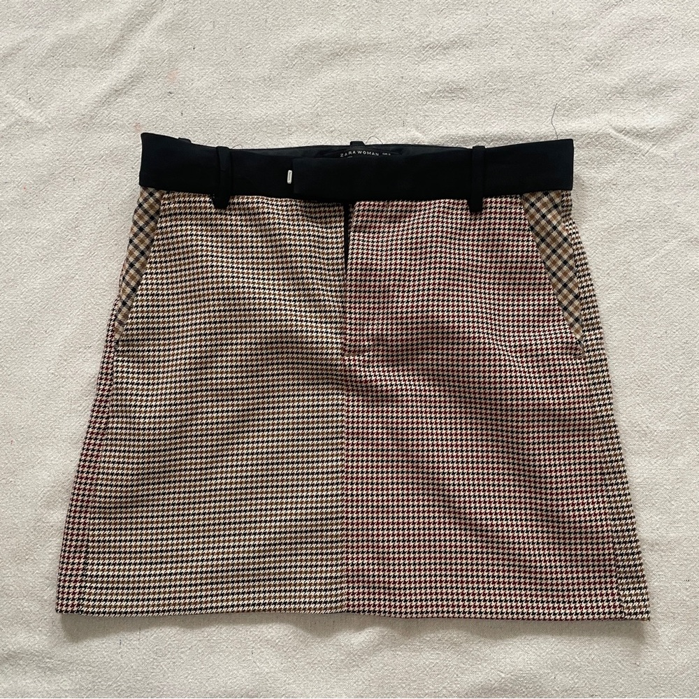 Zara Tan and Gray A-Line Mini Skirt for Work